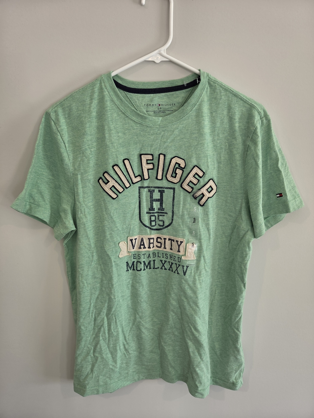 NWOT. Tommy Hilfiger Men’s Mint Green Graphic Varsity T-Shirt. Size S. #SW